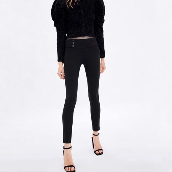 Zara Mid-Rise Leggings with Buttons Size XL - Picture 1 of 9